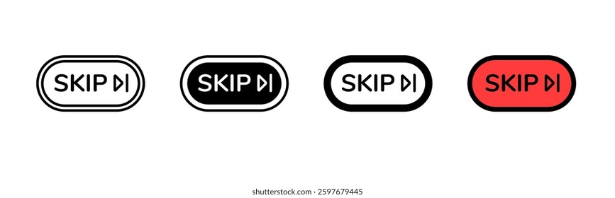 Four skip button icons display diverse styles and colors, emphasizing design and functionality.