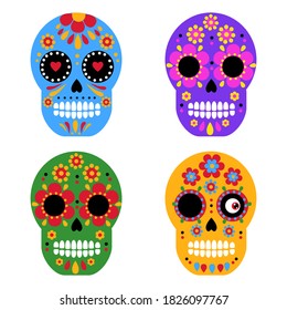 Four skulls mexican holiday day of the dead vector illustration. Dias de muerte