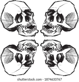 Four skulls sketch desing
