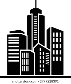 Four Skyscraper Cluster Icon with Urban Skyline Architecture Design