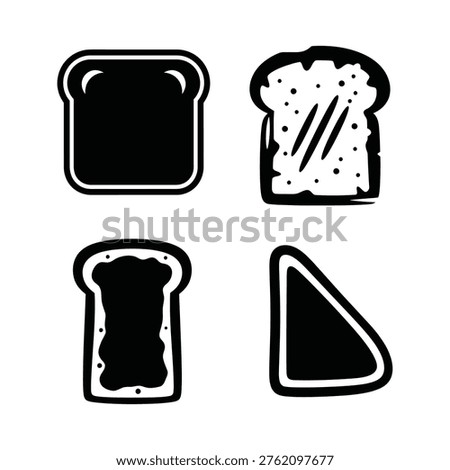 Four Slices of Bread Icons in Silhouette toast food