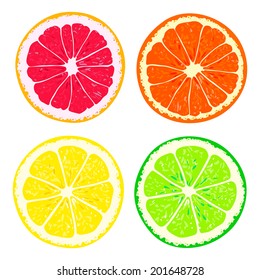 Four slices of citrus fruits
