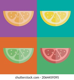 four slices of citruses on background