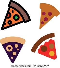Four slices of pizza with different toppings