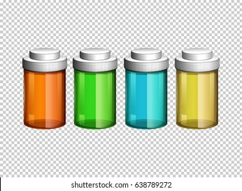 Four small bottles in different colors illustration