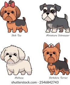 Four Small Dog Breeds: Shih Tzu, Maltese, Yorkie, and Miniature Schnauzer