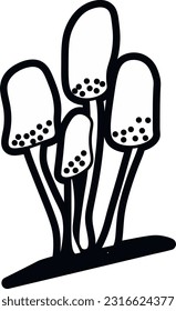 four small mushrooms with dots on their caps. sticker . vector . coloring