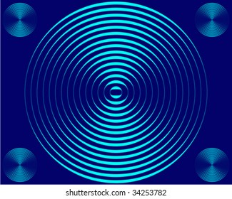 Four small and one big  light blue circles on dark blue background