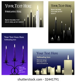 Four small vector candle backgrounds (placeholder text easily removed)