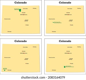 four small vector maps of the Colorado National Parks 