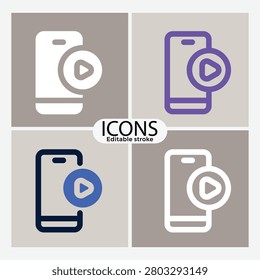 Four smartphone icons featuring a play button in different colors and styles