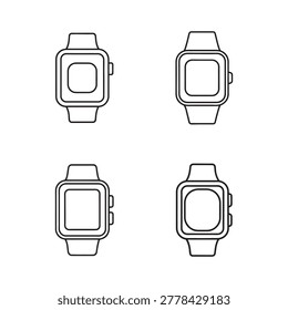 Four smartwatch icons in different angles smartwatch watch wearable technology gadget device digital screen rectangle watchface band wrist accessory modern sleek black and white