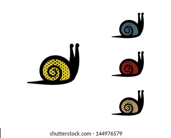 Four Snail Icons with Halftone in Shell.