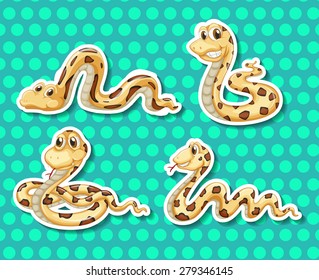 Four snakes in different positions on blue background