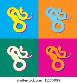 Four Snakes in pop art style. Vector illustration.