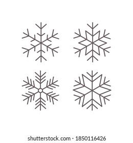 Cuatro iconos de copos de nieve. Logo de Snowflake en líneas simples.