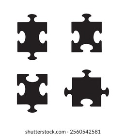 Four Solid Black Jigsaw Puzzle Pieces on White Background