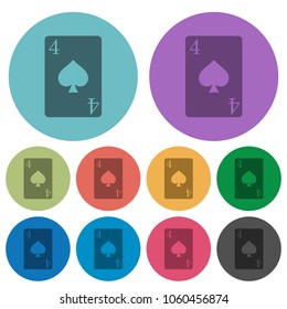 Four of spades card darker flat icons on color round background