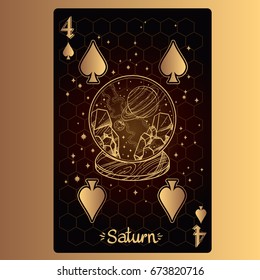 Four of spades. Playing card with original design on the theme of space.