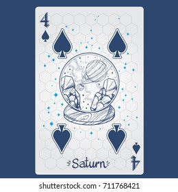 Four of spades. Playing card with original design on the theme of space.