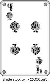 Four of spades in the style of mechanical steampunk. Vector illustration.