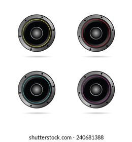 four speakers with different colors vector on white