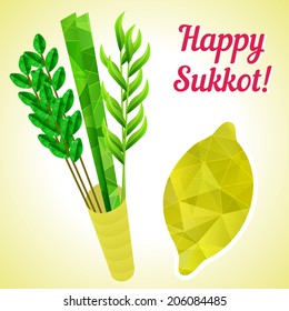 Four species - palm, willow, myrtle , etrog - symbols of Jewish holiday Sukkot. Vector illustration.