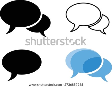 Four speech bubble in black and blue on white background chat communication dialogue