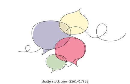 Four speech bubble one line style illustration