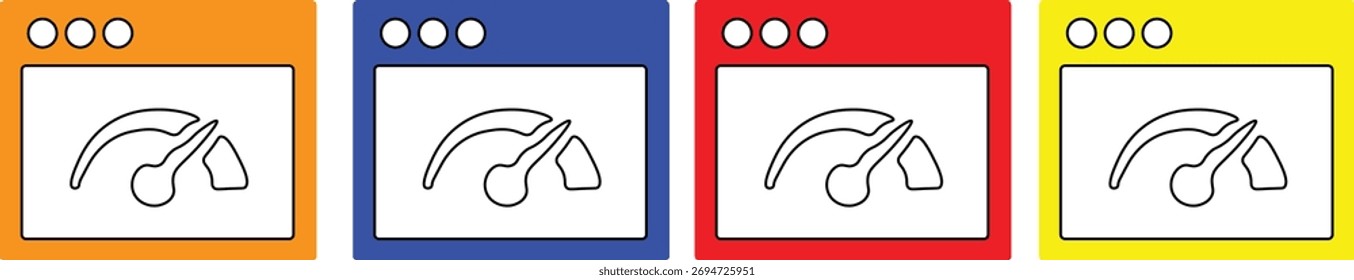 Quatro medidores de velocímetro em diferentes quadros coloridos