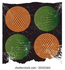 four spheres and grunge background