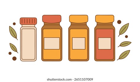 Four Spice Jars with Blank Labels Beige Orange and Red