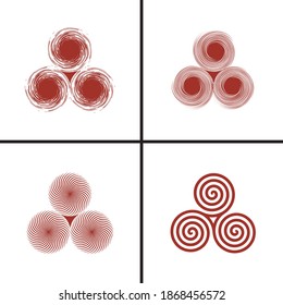 cuatro Diseño espiral en color rojo y fondo blanco
