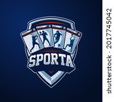 Four Sport Cards Logo Badge Gaming Style. Sport, Esport, and tournament logo for your brand. Sport Activity with Four Player.