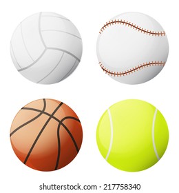 four sports ball vector set isolated on white illustration