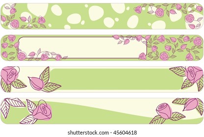 Four springtime hand drawn banners with roses, Full Banner format  (EPS10); a JPG version is also available