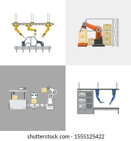Four square automation robots flat design vector illustration