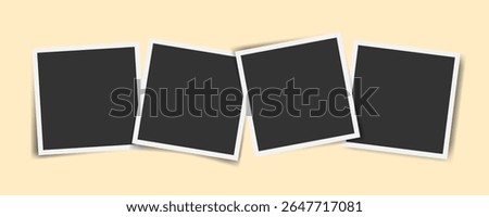 Four square Blank photo frame set . Realistic mockup collage with Layered effect. Template for branding, posters, mood boards, nostalgic design, photo album, scrapbook, social media, DIY projects