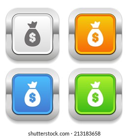 Four square button with different colors and money bag icon