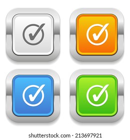 Four square button with different colors and check-mark icon