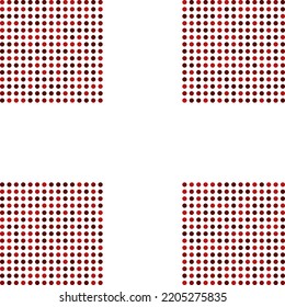 Four square cross red halftone pattern. An arrangement of circles that form the shape of a cross. Isolated on a white background.