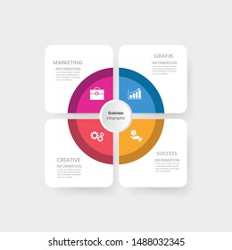 four square elements with a paper icon and a place for the text to be square white paper. Concept 4 features of business development. Infographic design template. Vector illustration.