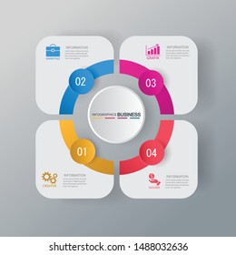 Four Square Elements With A Paper Icon And A Place For The Text To Be Square White Paper. Concept 4 Features Of Business Development. Infographic Design Template. Vector Illustration.