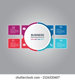 
four square elements with paper icons and a place for the text to be white square paper. Concept 4 features of business development. Infographic design template. Vector illustration.