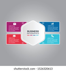 
four square elements with paper icons and a place for the text to be white square paper. Concept 4 features of business development. Infographic design template. Vector illustration.