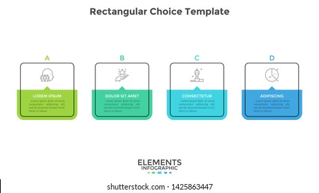 Four Square Elements Or Rectangular Frames Placed In Horizontal Row. Visualization Of 4-stepped Business Process. Simple Infographic Design Template. Flat Vector Illustration For Presentation, Report.