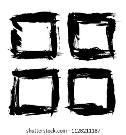Four square frames abstract strokes of thick paint isolated on a white background