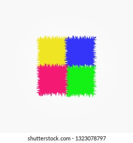 Four square frames abstract strokes of thick paint isolated on a white background