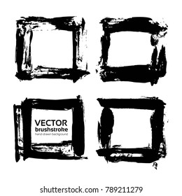 Four square frames of black abstract textured paint strokes isolated on a white background