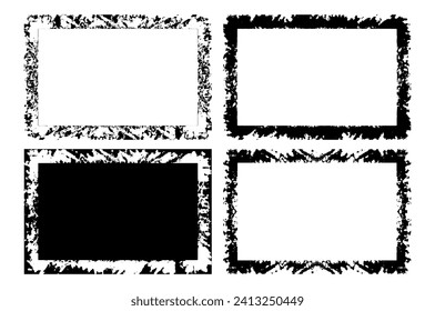 four square frames with black and white paint border bundle, border frames frame border grunge banner rectangular distress texture vertical border template frames, black frame